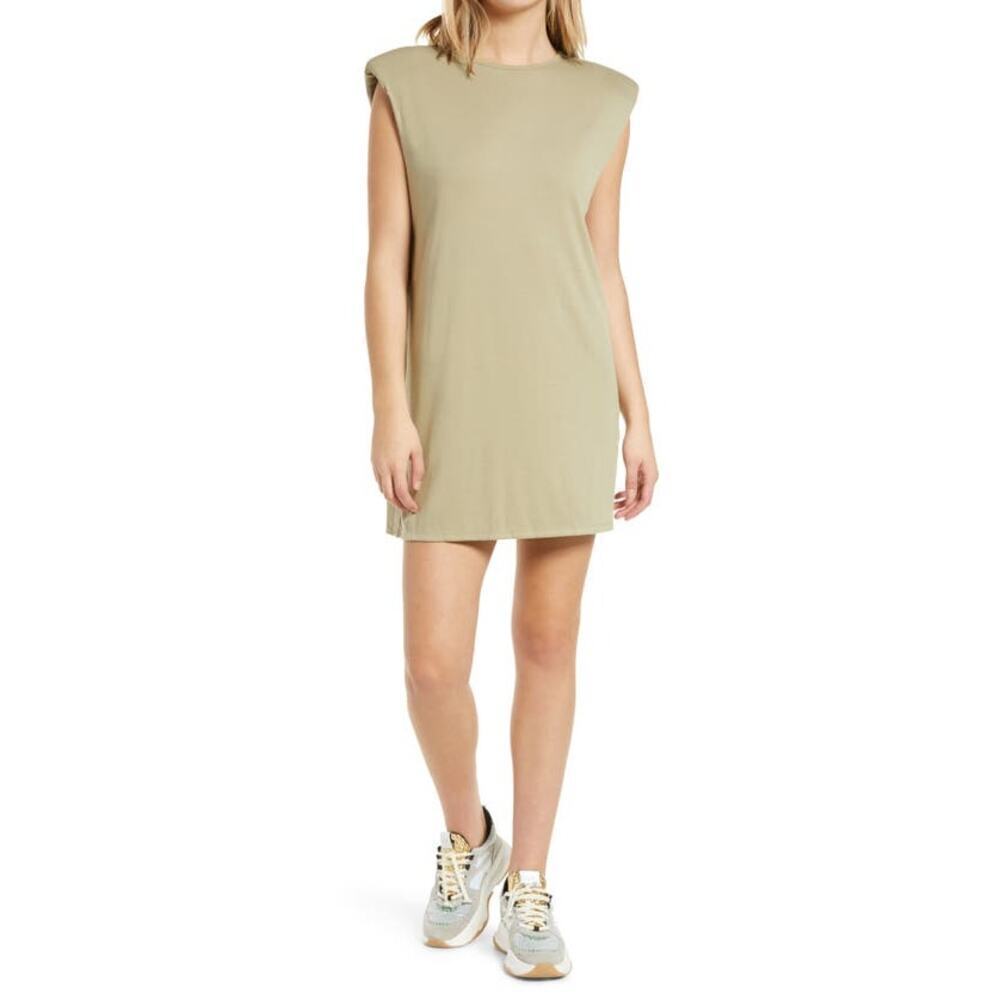 NWT 4TH & RECKLESS Gabriella Shoulder Pad Sleeveless T-shirt Dress In Sage Small